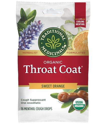 Throat Coat Lozenges Sweet Orange Fennel - Herbal Cough Drops, 16 Count
