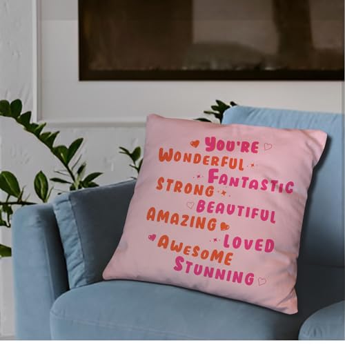 You're Amazing Pink Preppy Pillow Cover 18x18 - Flannel Throw Pillow Case