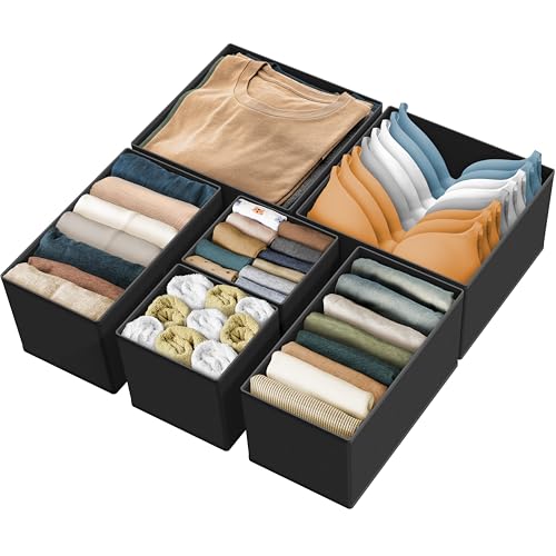 Simple Houseware Underwear Drawer Organizer Set of 6 - Black, Includes 2 Large, 2 Medium & 2 Small Boxes