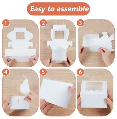 26 Pcs Cookie Boxes with Window & Stickers - 4x4x2.5 Inches