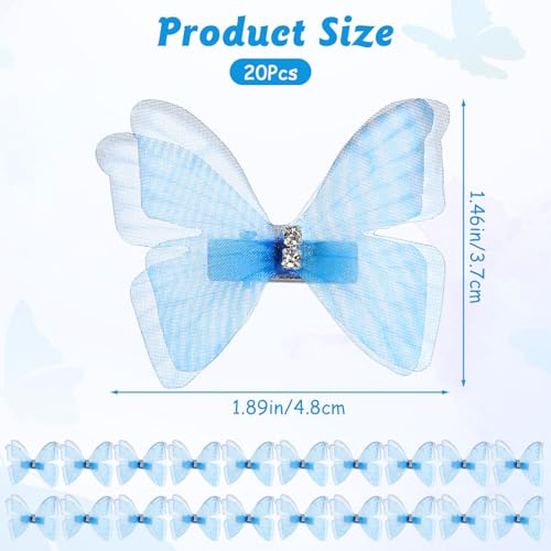 Bremorou 20 Pcs Blue Butterfly Hair Clips Gradient Rhinestone Barrettes