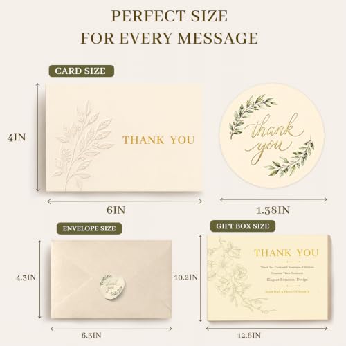 30 Pack Embossed Thank You Cards with Envelopes & Stickers