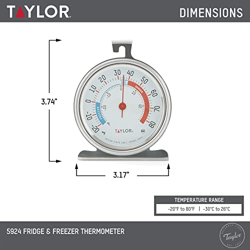 Taylor 5924 Large Dial Refrigerator & Freezer Thermometer - 1 Pack