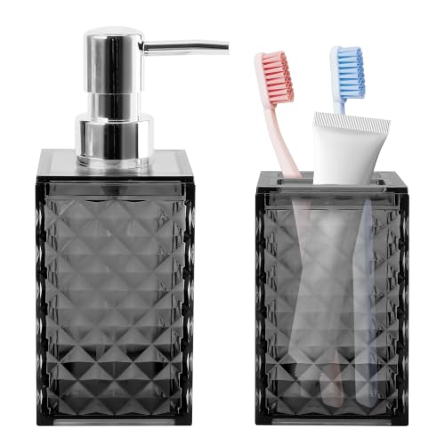 Seeatoo 2-Piece Bathroom Accessory Set, Grey Diamond Pattern Soap Dispenser