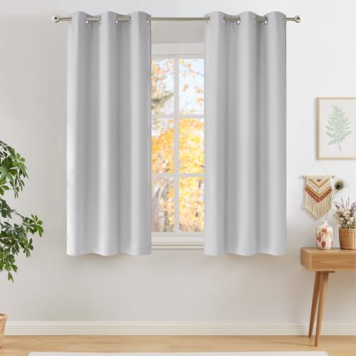 NICETOWN Faux Linen Blackout Curtains - 42" x 63" Greyish White, 2 Panels