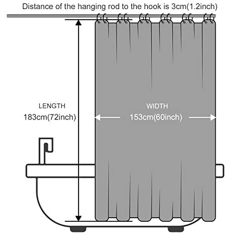 Furlinic Dark Grey Shower Curtain Liner 60x78 Inch - Waterproof & Heavy Duty