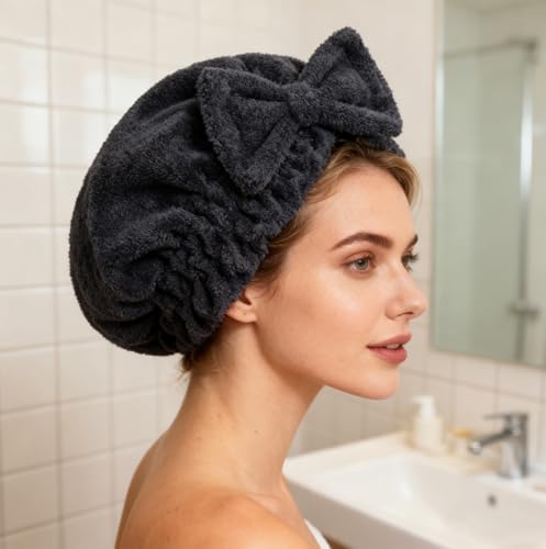 HOPESHINE Microfiber Hair Towel Cap - Super Absorbent, Black