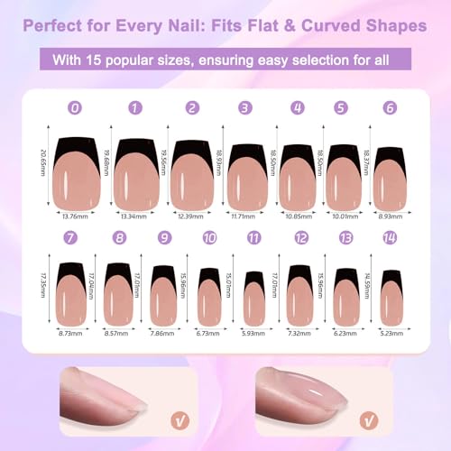 Honey Joy Black French Gel Nail Tips - 150pcs Press On Nails