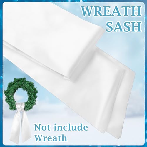 White Wreath Sash Ribbon with Satin Bow | 4.5'' x 56'' for DIY Decor