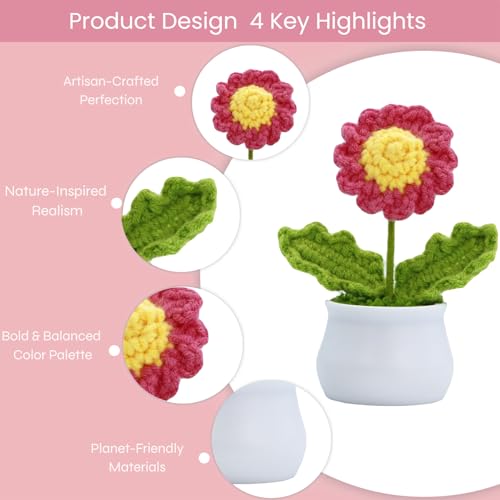 Handmade Crochet Daisies Potted Plant - Cute Desk Decor Gift
