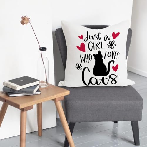Just a Girl Who Loves Cats Flannel Throw Pillow Cover 18x18