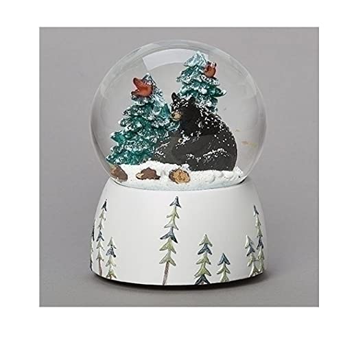 Black Bear Snow Globe with Cub and Cardinals - Musical Dome Figurine