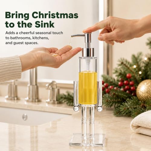 Nutcracker Soap Dispenser - Clear Acrylic Christmas Pump Bottle for Hand & Dish Liquid