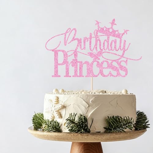 Glitter Princess Cake Topper for Girls Birthday Party Decor
