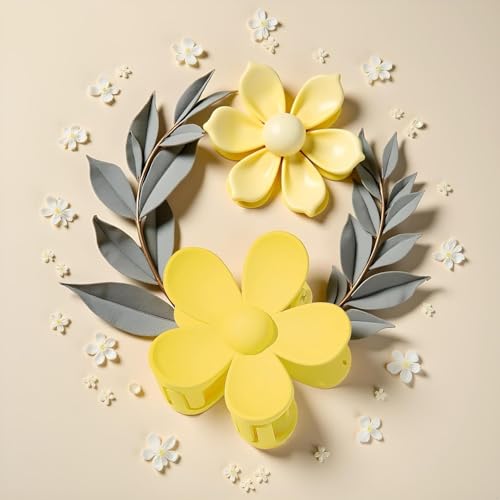 Yellow Flower Hair Claw Clips - Non-Slip Plastic Jaw Clips for Styling