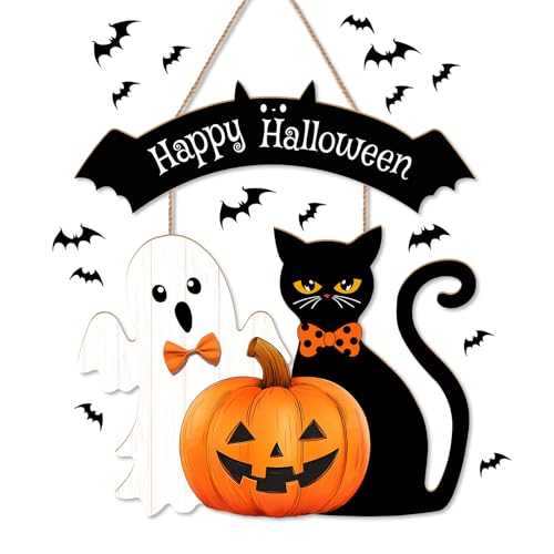 Halloween Wooden Hanging Welcome Sign for Front Door - Festive Decor