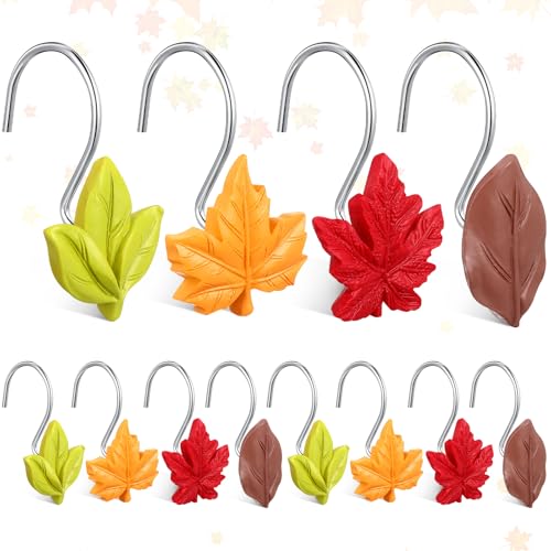 Cinnvoice 12 Pcs Autumn Maple Leaf Shower Curtain Hooks