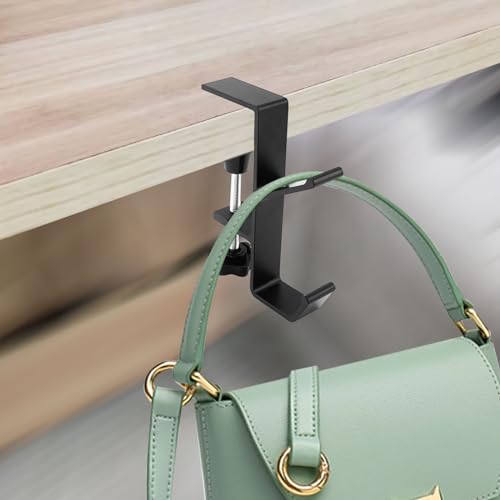 Zolunu Black Desk Clamp Backpack & Headphone Holder - Space-Saving Hooks
