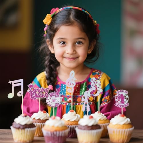 16PCS Glitter Music Note Cupcake Toppers for 70s Disco Parties