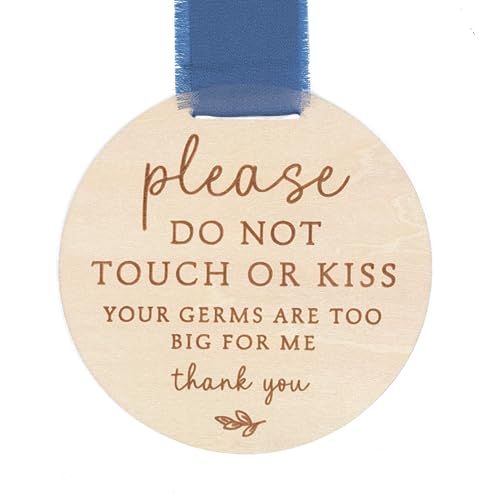 Please Do Not Touch Baby Sign - Wooden Sign with Blue Ribbon