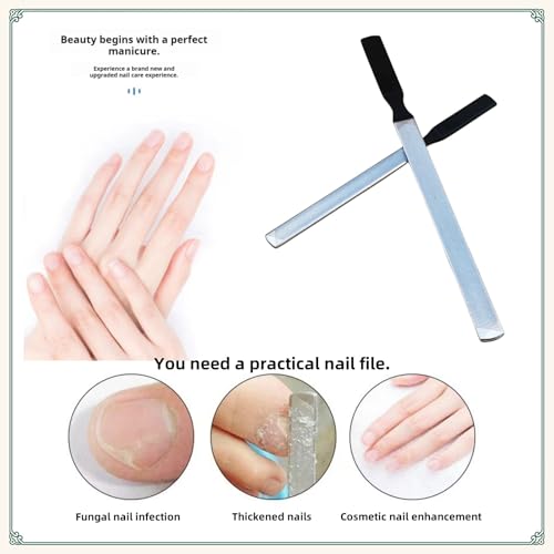 TIKIYOUN Stainless Steel Nail Files Set - 2 Pcs Heavy Duty Metal Files for Thick Nails, Toenails & Fingernails with Ergonomic Non-Slip Grip