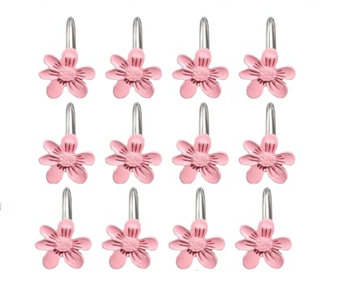 SUQ I OME Pink Floral Shower Curtain Hooks 12PCS Decorative Bathroom Accessories