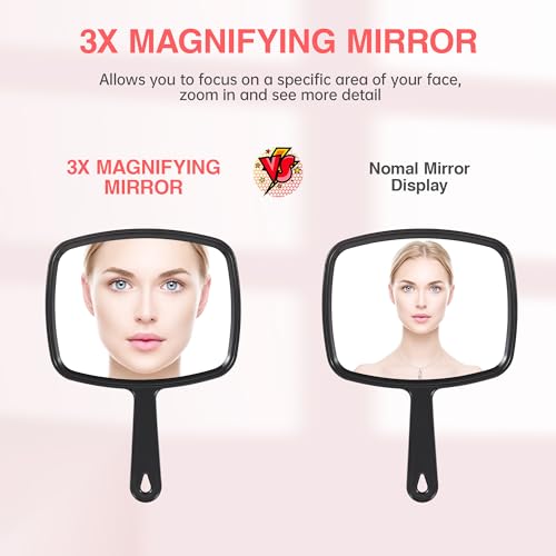 HYOUJIN Handheld Mirror 6.7x9.4 Black - Small Portable Makeup & Salon Mirror