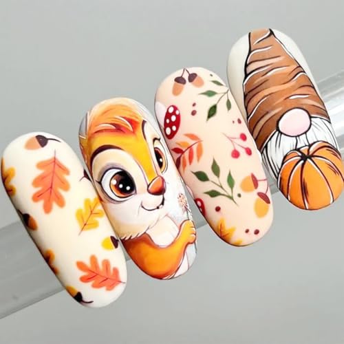 5D Embossed Thanksgiving Turkey Nail Stickers - 6 Sheets Fall Autumn Leaf Pumpkin Nail Decals Self-Adhesive Art Designs