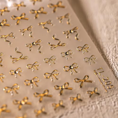KETINIQUE Gold Bow Nail Stickers & 3D Art Decals for Gel Manicure