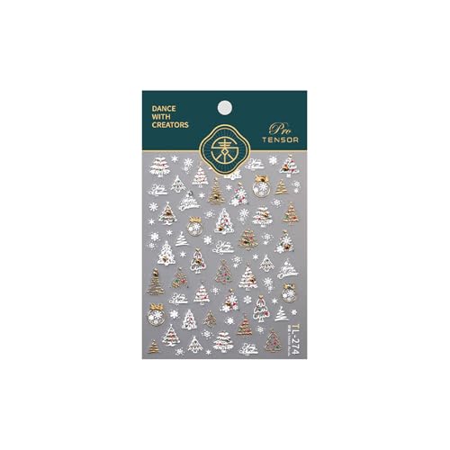 5D Embossed Christmas Nail Art Stickers White Gold Xmas Tree Decals
