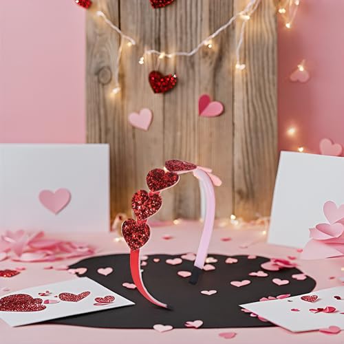 Finduat Red Glitter Heart Headband Valentine's Day Hair Accessory