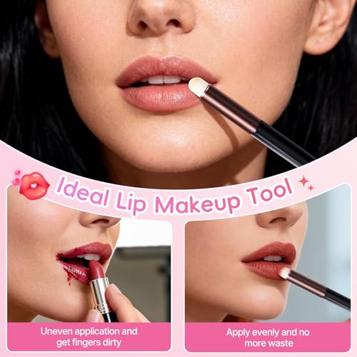 Gwxiq Round Tip Lip Brush Applicator Synthetic Makeup Brushes 3-Piece Set