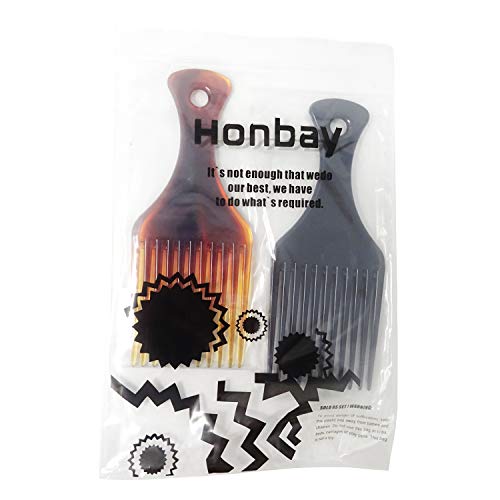 Honbay Plastic Hair Pick Combs 2PCS for Curly and Afro Hair Styling