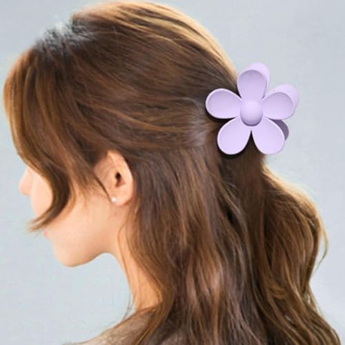 Senyango 2Pcs Purple Flower Hair Claw Clips - Non-Slip Plastic Jaw