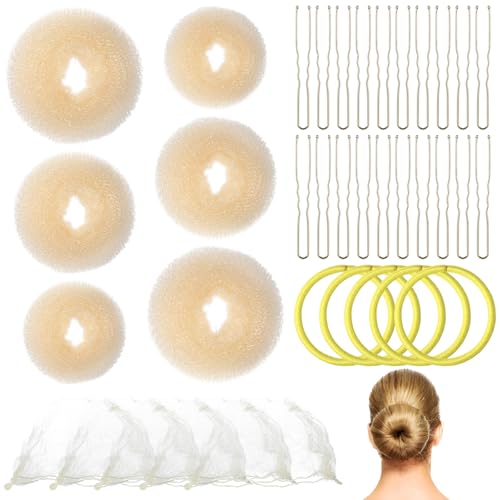 JJUNW 36-Piece Hair Bun Maker and Styling Set with Nets, Bands, and Pins