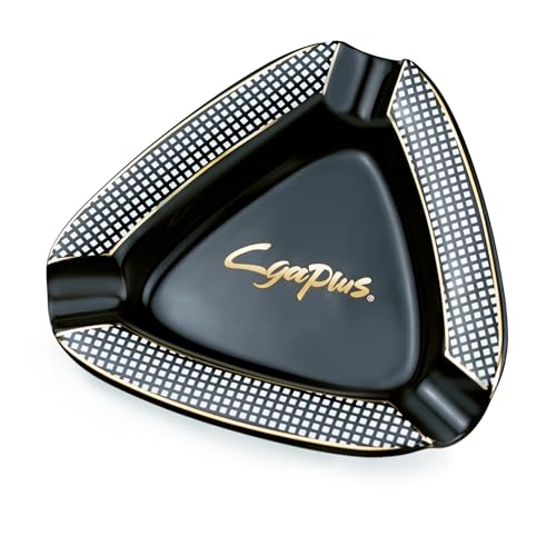 Black Cigar Ceramic Triangle Ashtray - Deep Basin Holds 3 Cigars, Durable