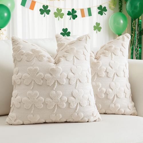 Set of 2 St. Patrick's Day Pillow Covers - Plush Velvet Shamrock 14x14 Inch