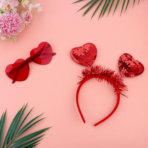 Valentines Day Heart Headband and Heart Sunglasses Set Red Accessories