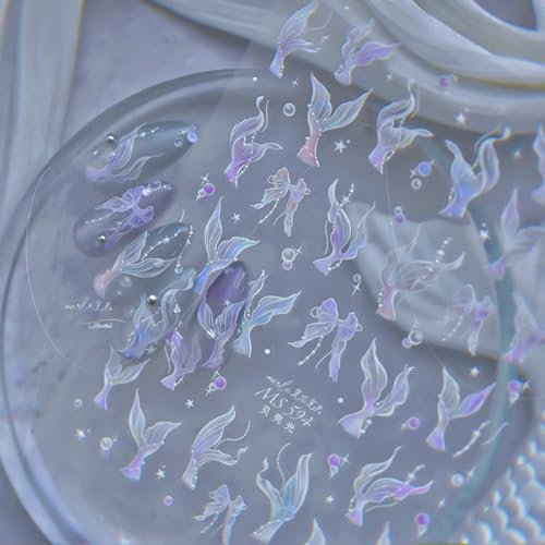 5D Embossed Mermaid Nail Stickers Self-Adhesive Bowknot Manicure Decals