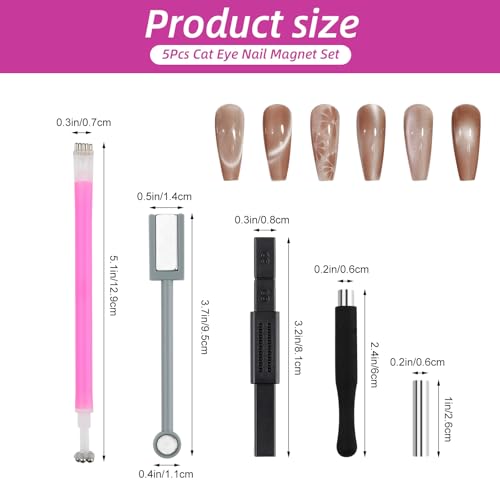Sopoloray 5Pcs Cat Eye Nail Magnet Set for Gel Polish Art