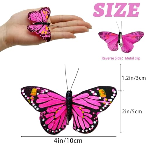 6 Artificial Feather Butterflies with Clips for Crafts & Decor