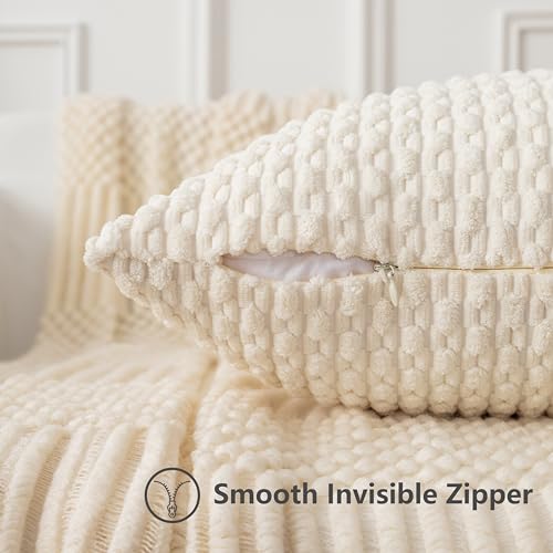 UGASA Soft Corduroy Throw Pillow Cover, 12x20 Inch Boho Striped Oblong Case