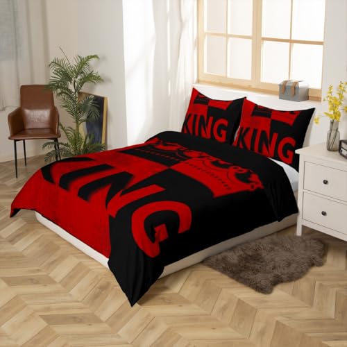 Erosebridal King Crown Duvet Cover Set - Vintage Red & Black