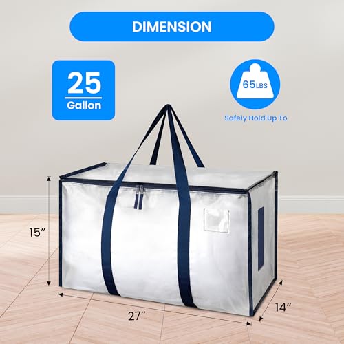 Simple Deluxe 6 Pack Heavy Duty Moving Bags with Reinforced Zippers & Comfortable Handles, Extra Large Foldable Storage Totes for Clothes, College Dorm, White