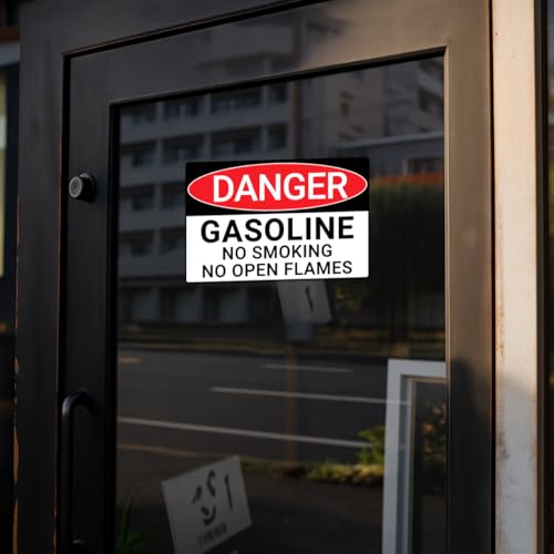 Danger Gasoline No Smoking Warning Sign Stickers - 6 Pcs Vinyl Decals for Industrial Safety