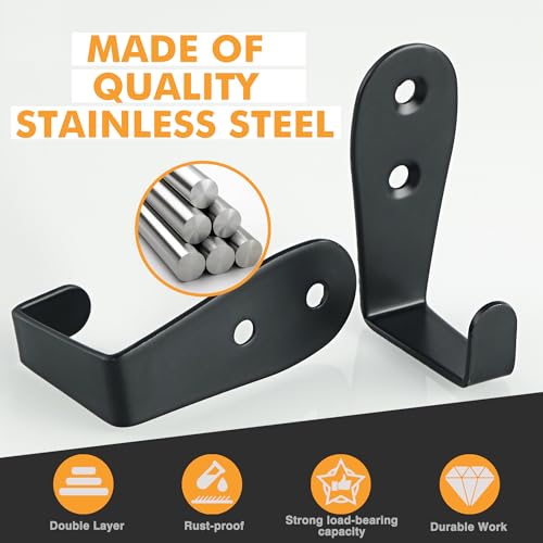Alise L-Shape Matte Black Stainless Steel Robe & Towel Hooks - 10 Pack