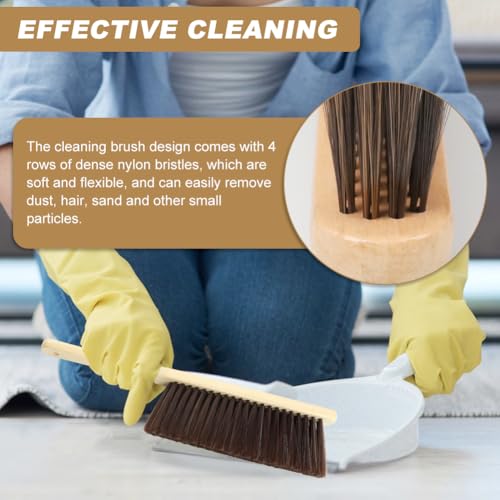 CALIDAKA 2-Piece Wooden Hand Broom Brushes with Long Handle - Soft Bristle Cleaning Brush (As Shown)