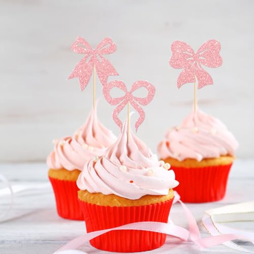 24 PCS Bow Cupcake Toppers for Birthday Party Decorations