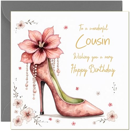 Pink & Gold Floral Cousin Birthday Card - Eco-Friendly Design