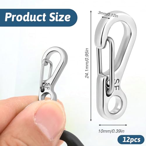 12 Pcs Tiny Carabiner Clip Metal Small Spring Snap Hooks, 1 inch Key Chain Clip Hooks Metal Swivel Clasps Lanyard Snap Hook Carabiners for Backpack Keychains Accessories(Silver)